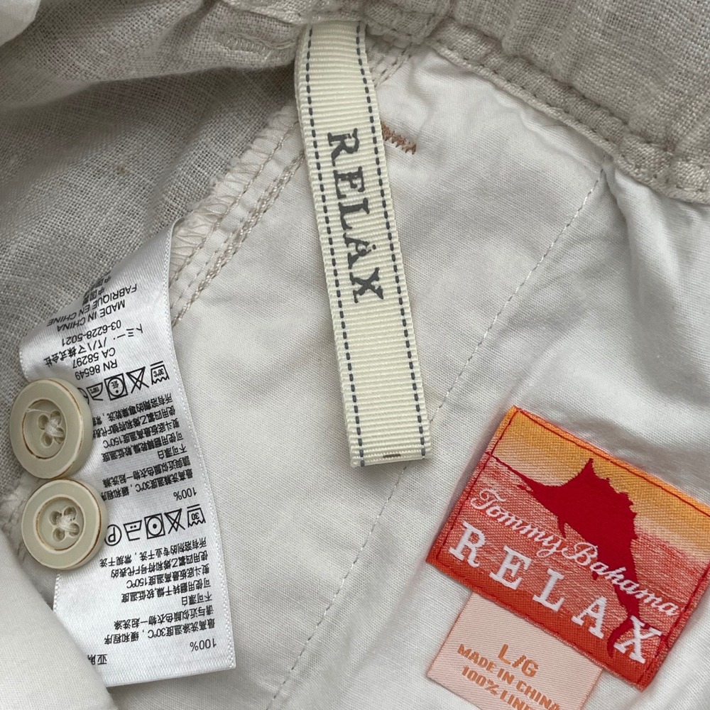 Tommy Bahama Relax Mens 100% Linen Pants Beige Oatmeal Elastic Back Waist Large‎ - Picture 5 of 9